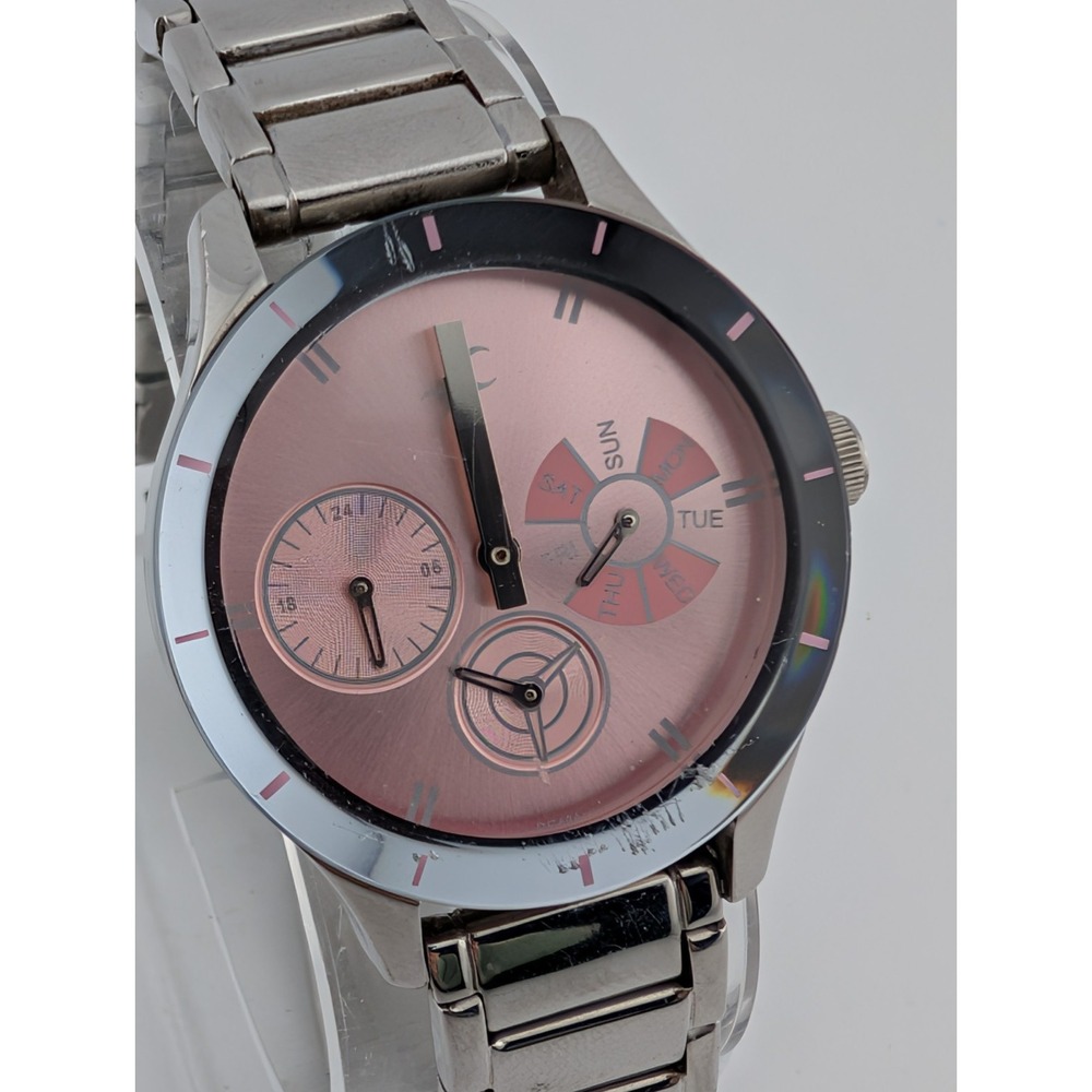Fastrack Multifunction Watch Women 34mm Case Silver 6.5"‎ Band- New Battery
